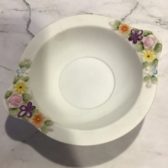 VINTAGE REPLACEMENT SIGNED LEFTON KW3221 FLORAL TRINKET BOWL - Picture 1 of 3